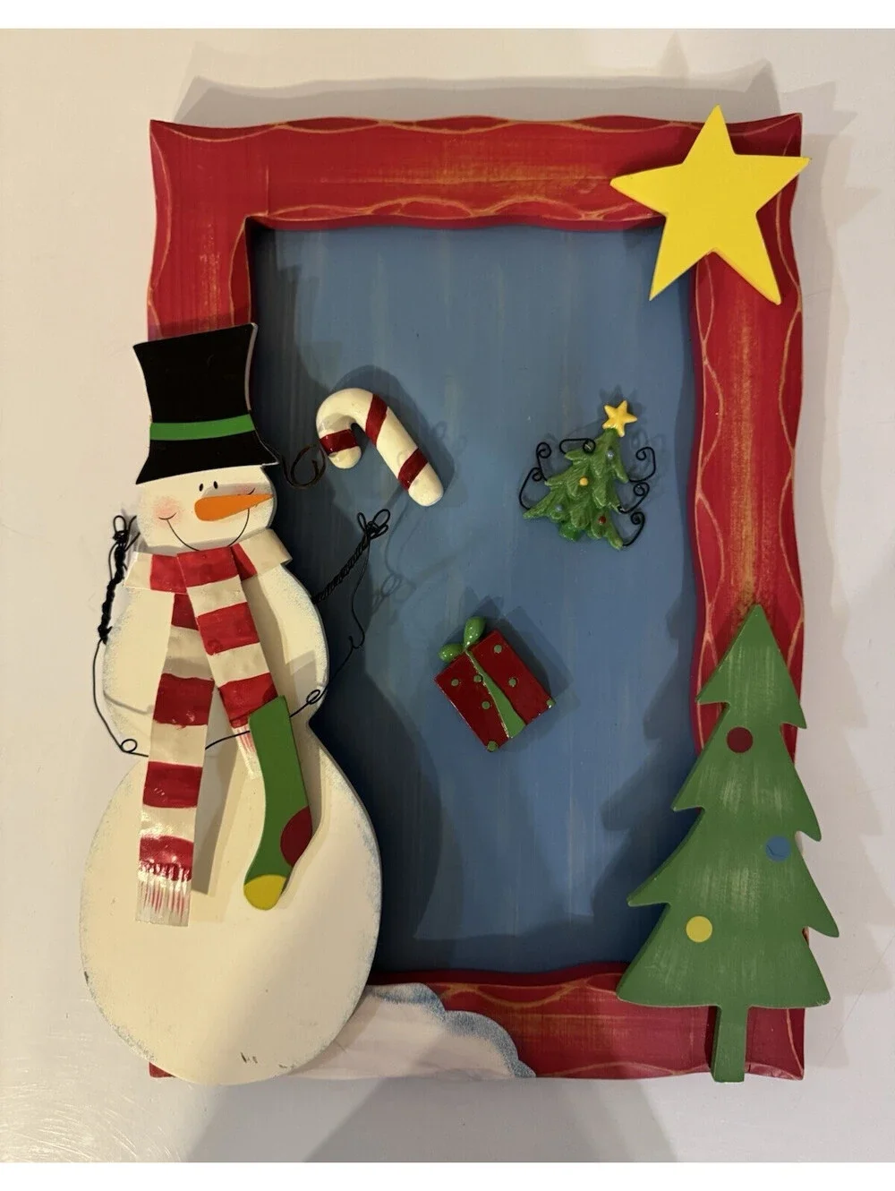 Christmas Snowman Magnetic Memo Board Wall Decor w/ 3 Magnets Hand Painted Holid